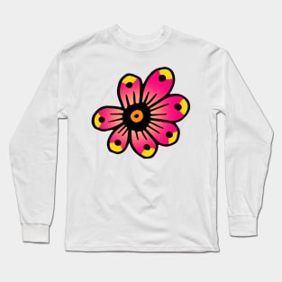 Pink and Yellow Flower Doodle Art Long Sleeve T-Shirt